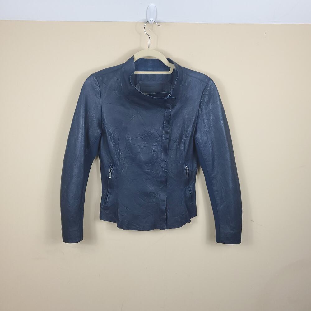 Cigno Nero Blue Leather Moto Jacket Size 36